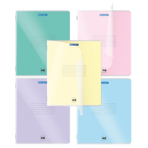 Тетрадь пластиковая обложка (прозрачная) А5, 48 листов, скоба, клетка, BRAUBERG "Smart Cover", АССОР