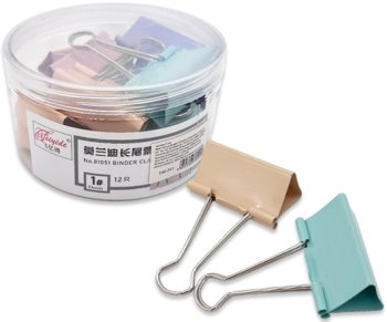 Зажим для бумаг 51мм DM-341 пастельный металлический, в пластиковой баночке