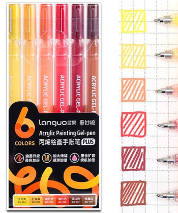 Ручки гелевые набор- 6 цв. DN-327 "Желто-красные" 1.0мм, прозрачный круглый корпус, в уп ПВХ P650-2