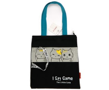 Сумка CY-53/Черно-серая "Кошечка" 33*38см, текстиль, с двумя карманами, с ручками, в зип-пакете