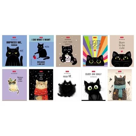 Блокнот А6 32л скоба "Котэ" клетка, мат.лам., 10диз.в блоке