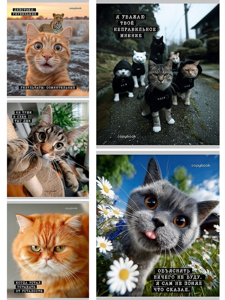 Тетрадь А5 48л кл. Проф-Пресс "Коты-мемы"