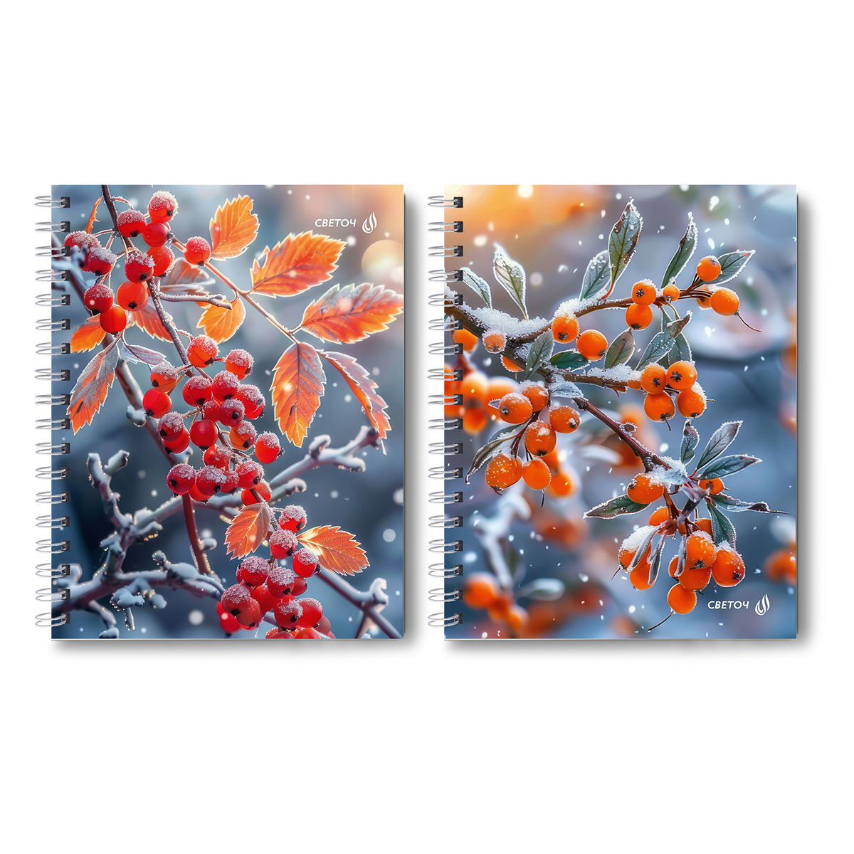 Блокнот А5 7БЦ гребень 96л "Зимняя ягода" кл., мат.лам, выб.лак Светоч 259541