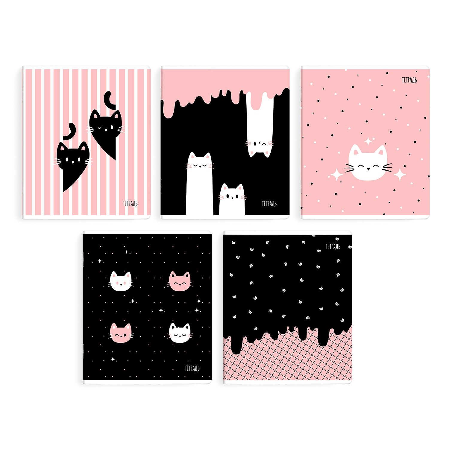 Тетрадь А5 48л кл. Феникс+ "Розовые коты" мат.лам., бел.100% Феникс+