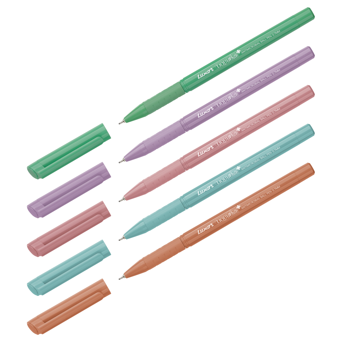 Ручка шариковая Luxor "Liquiwrite" синяя, 0,7мм, с антибактериальным грипом, корпус ассорти