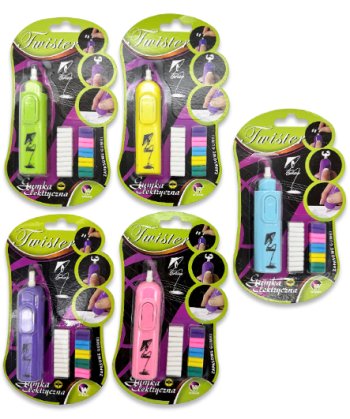 Ластик на батарейках DJ-413 Электрический, 20 стержней-ластиков, 10х2,5х2см, фигурный корпус, цвета