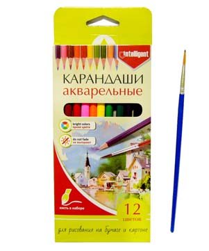 Карандаши 12 цв. INTELLIGENT BM-736 АКВАРЕЛЬНЫЕ трехгранные с кисточкой, 2М