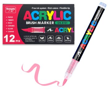 Маркер акриловый GUANGNA №655 "Розовый" 1-5мм, кисть, круглый корпус с индикатором, в к/к GN.8101 (1