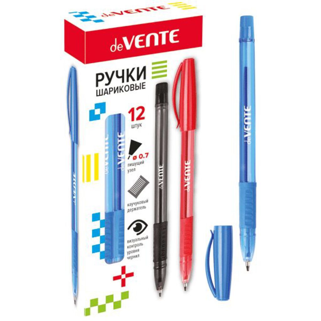 Ручка шар. deVENTE 0,7мм, с резиновым держателем, синяя 91150
