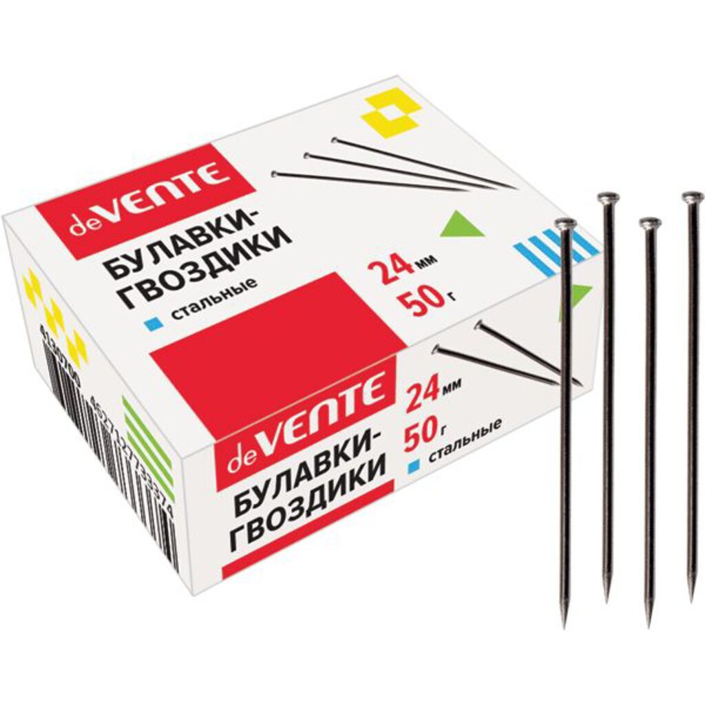 Булавки офисные, L24 мм, 50 гр.,гвоздики, карт.уп.