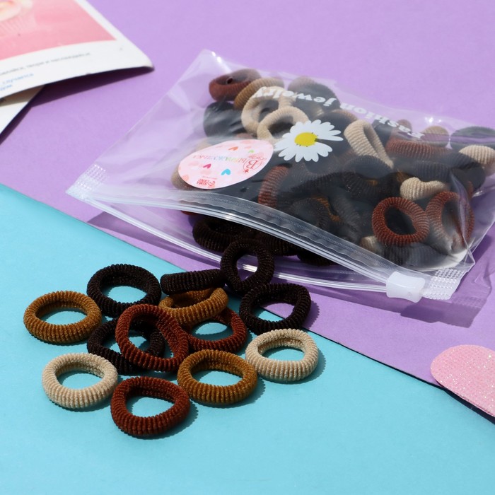 Резинки для волос «Махрушка», набор 80 шт., нежность, 2.5 см, коричневые