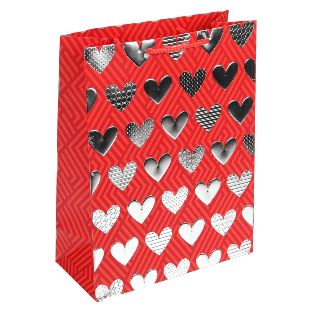 Пакет подарочный с тиснением фольга, сердца,l,190 гр/м2 ЧУДО ПРАЗДНИК в кор.10*12шт