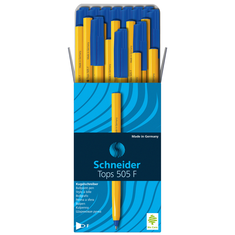Ручка шарик. Schneider "Tops 505 F" синяя, 0,8мм, оранж. корпус_1