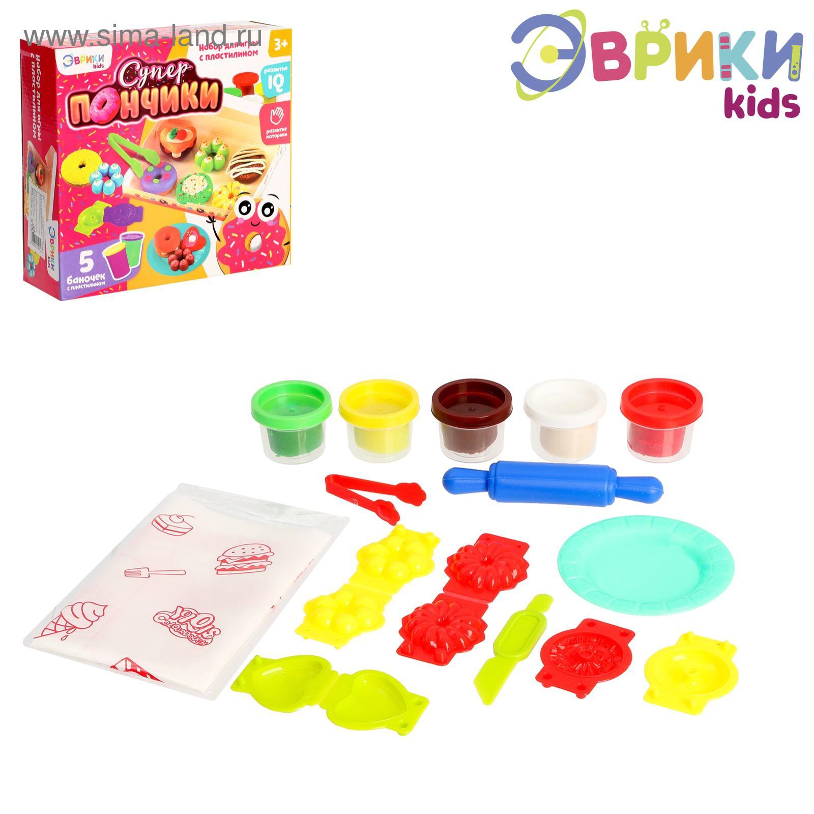 ЭВРИКИ Набор для игры с пластилином "Суперпончики", 5 баночек с пластилином №SL-01112 3017108_1