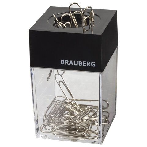 Скрепочница магнитная BRAUBERG с 30 скрепками, прозрачный корпус, 225189_1