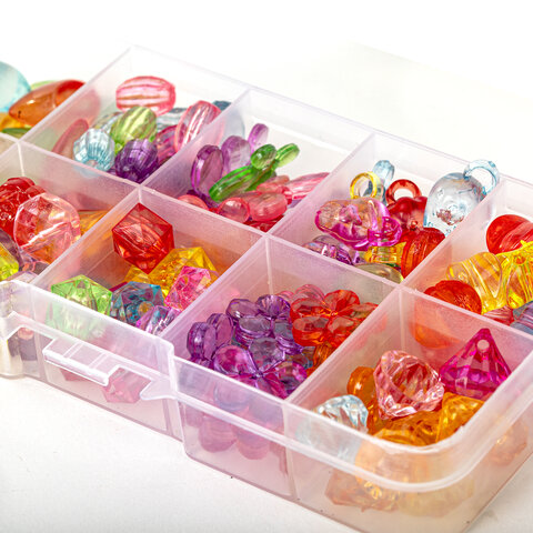 Набор BEADS SET для творчества, рукоделия и создания украшений, 200 бусин, 10 видов, прозрачные, нит_1