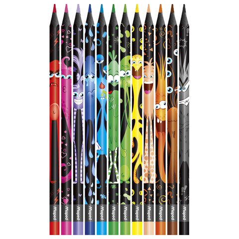 Карандаши цветные MAPED "COLOR PEP'S Black Monster",12 цв., пластик. корпус_1