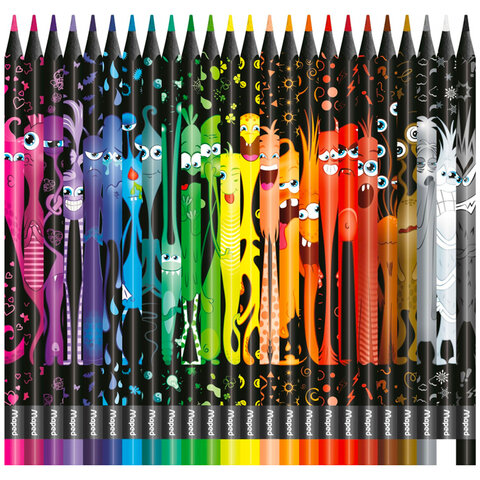 Карандаши цветные MAPED "COLOR PEP'S Black Monster", набор 24 цвета, пластиковый корпус_1
