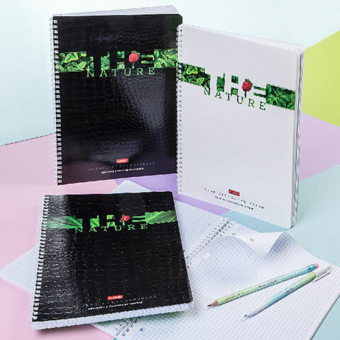 Тетрадь А4, 96 л., HATBER гребень, клетка, тиснение CROCO, "Nature"_2