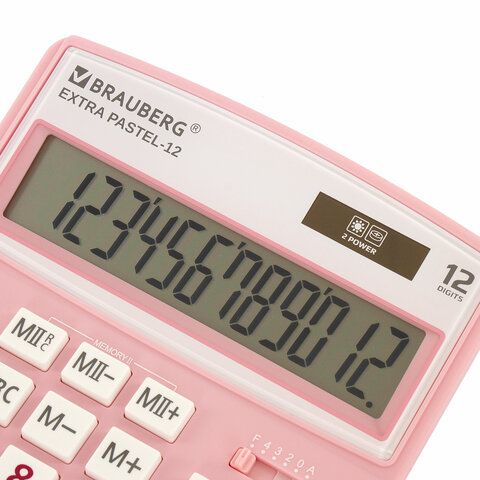Калькулятор настольный BRAUBERG EXTRA PASTEL-12-PK (206x155 мм), 12 разрядов, двойное питание, РОЗОВ_3