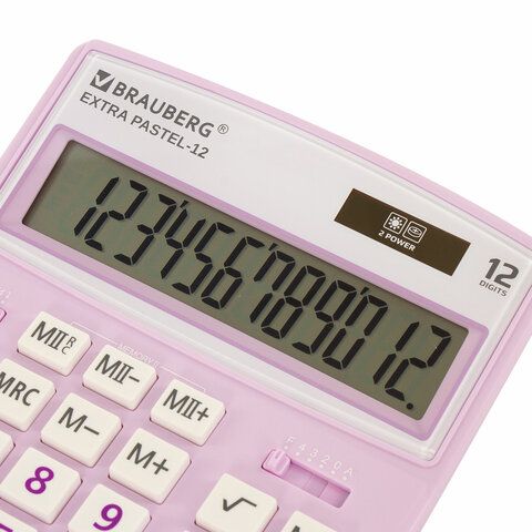 Калькулятор настольный BRAUBERG EXTRA PASTEL-12-PR (206x155 мм), 12 разрядов, двойное питание, СИРЕН_2