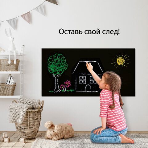 Доска-пленка меловая самоклеящаяся в рулоне, ЧЕРНАЯ, 90х200 см, 5 мелков и салфетка, BRAUBERG, 23783_1