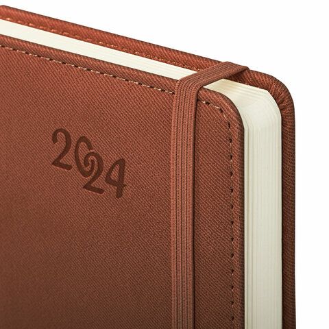 Ежедневник датированный 2024 А5 138x213 мм BRAUBERG "Optimal", под кожу, резинка-фиксатор, держатель_17
