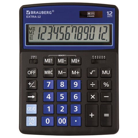 Калькулятор настольный BRAUBERG EXTRA-12-BKBU (206x155 мм), 12 разрядов, двойное питание, ЧЕРНО-СИНИ_1