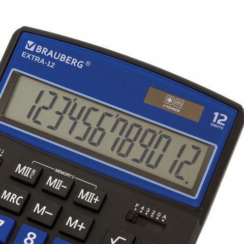 Калькулятор настольный BRAUBERG EXTRA-12-BKBU (206x155 мм), 12 разрядов, двойное питание, ЧЕРНО-СИНИ_2