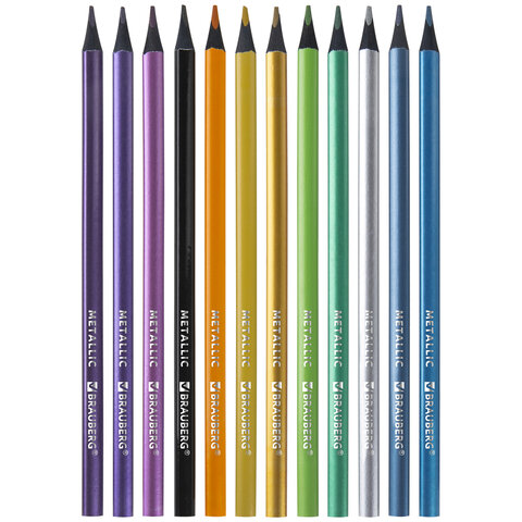 Карандаши цв. BRAUBERG METALLIC, 12 цв. металлик, трёхгранные_2
