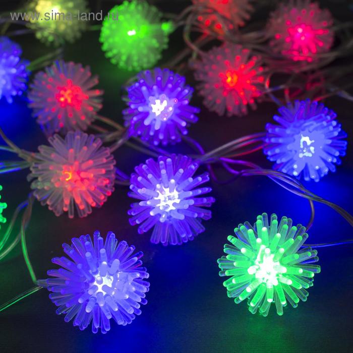 Гирлянда «Нить» 5 м с насад. «Ёжики цветные», IP20, прозрач. нить, 20 LED, свечение мульти 220В_1