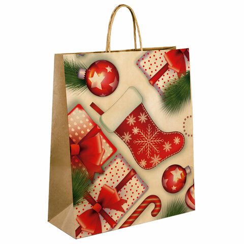 Пакет подарочный новогодний 26x13x32 см, "Kraft Winter Set", ассорти, ЗОЛОТАЯ СКАЗКА_1