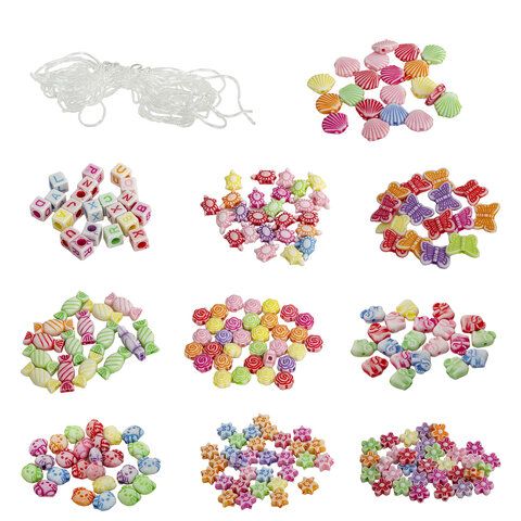 Набор BEADS SET для творчества, 200 бусин, 10 видов, цвет пастель_1