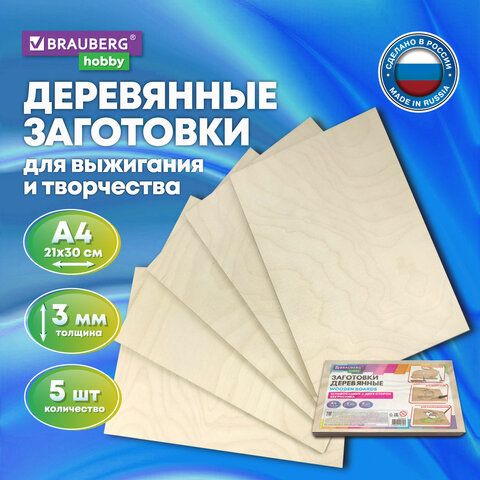 Заготовки для творчества, деревянные, без рисунков, 5 шт., 21х30 см, BRAUBERG_2