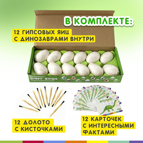 Набор для раскопок 12 видов динозавров, карточки, инструменты, развивающий, BRAUBERG KIDS_4