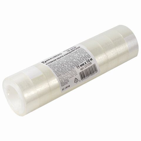Скотч 15мм*10м канцелярские BRAUBERG, 10 шт., прозрачные_1