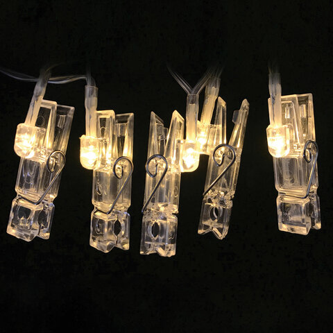 Электрогирлянда-нить комнатная "Прищепки" 3 м, 20 LED, теплый белый свет, на батарейках, ЗОЛОТАЯ СКА_1