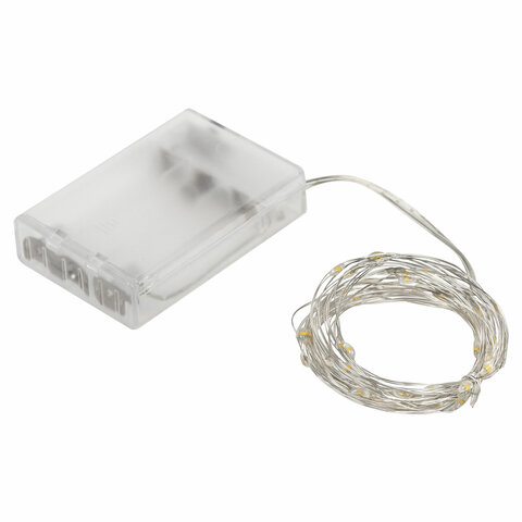 Электрогирлянда-нить комнатная "Роса" 5 м, 50 LED, теплый белый свет, на батарейках, ЗОЛОТАЯ СКАЗКА,_1