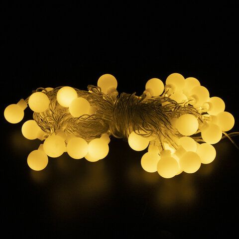 Электрогирлянда-нить комнатная "Шарики" 5 м, 40 LED, теплый белый свет, 220 V, контроллер, ЗОЛОТАЯ С_2