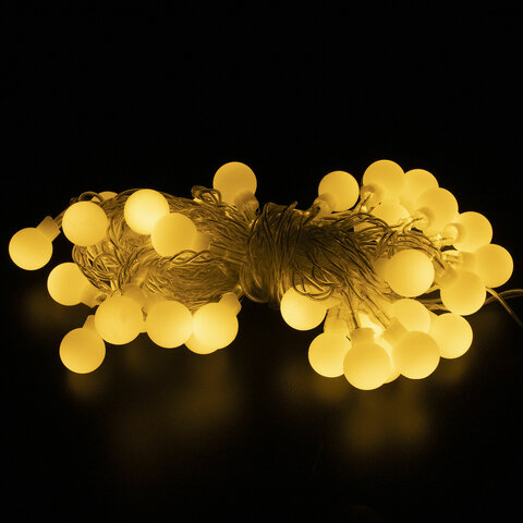 Электрогирлянда-нить комнатная "Шарики" 5 м, 40 LED, теплый белый свет, 220 V, контроллер, ЗОЛОТАЯ С_1