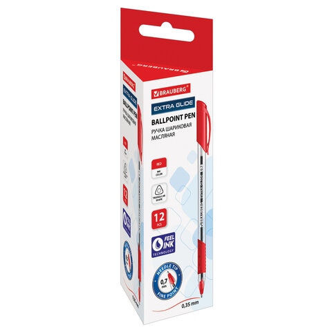 Ручка шариковая масляная BRAUBERG "Extra Glide GT", КРАСНАЯ, трехгранная, узел 0,7 мм, линия письма_1