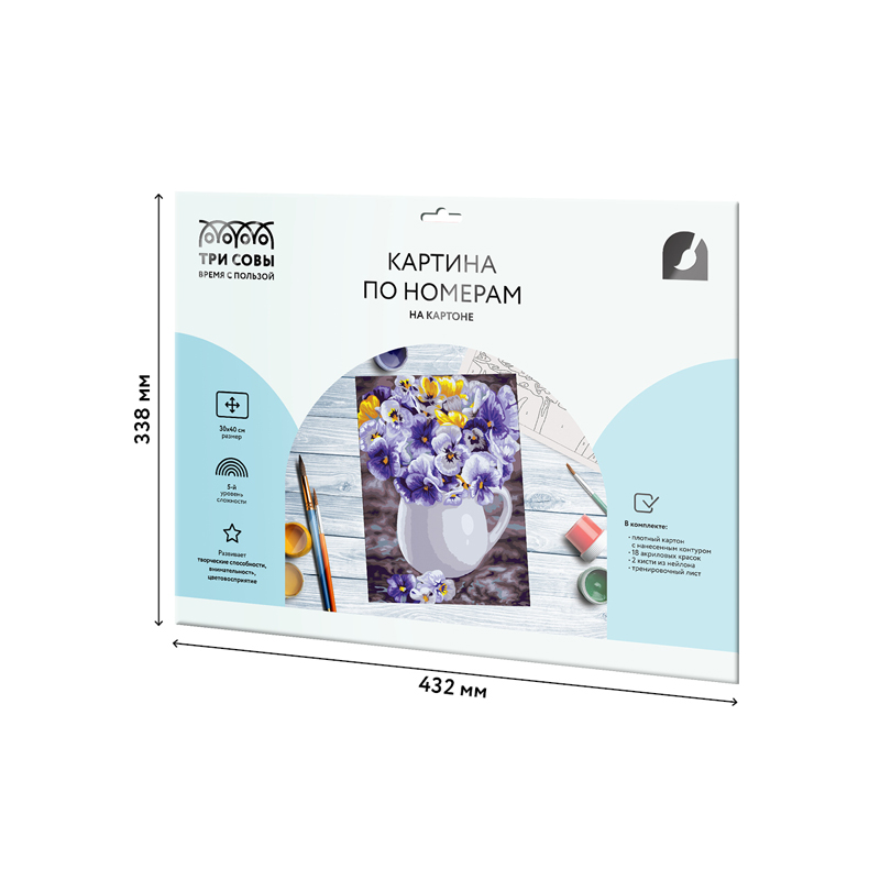 Картина по номерам на картоне ТРИ СОВЫ "Анютины глазки", 30*40, с акриловыми красками и кистями_1