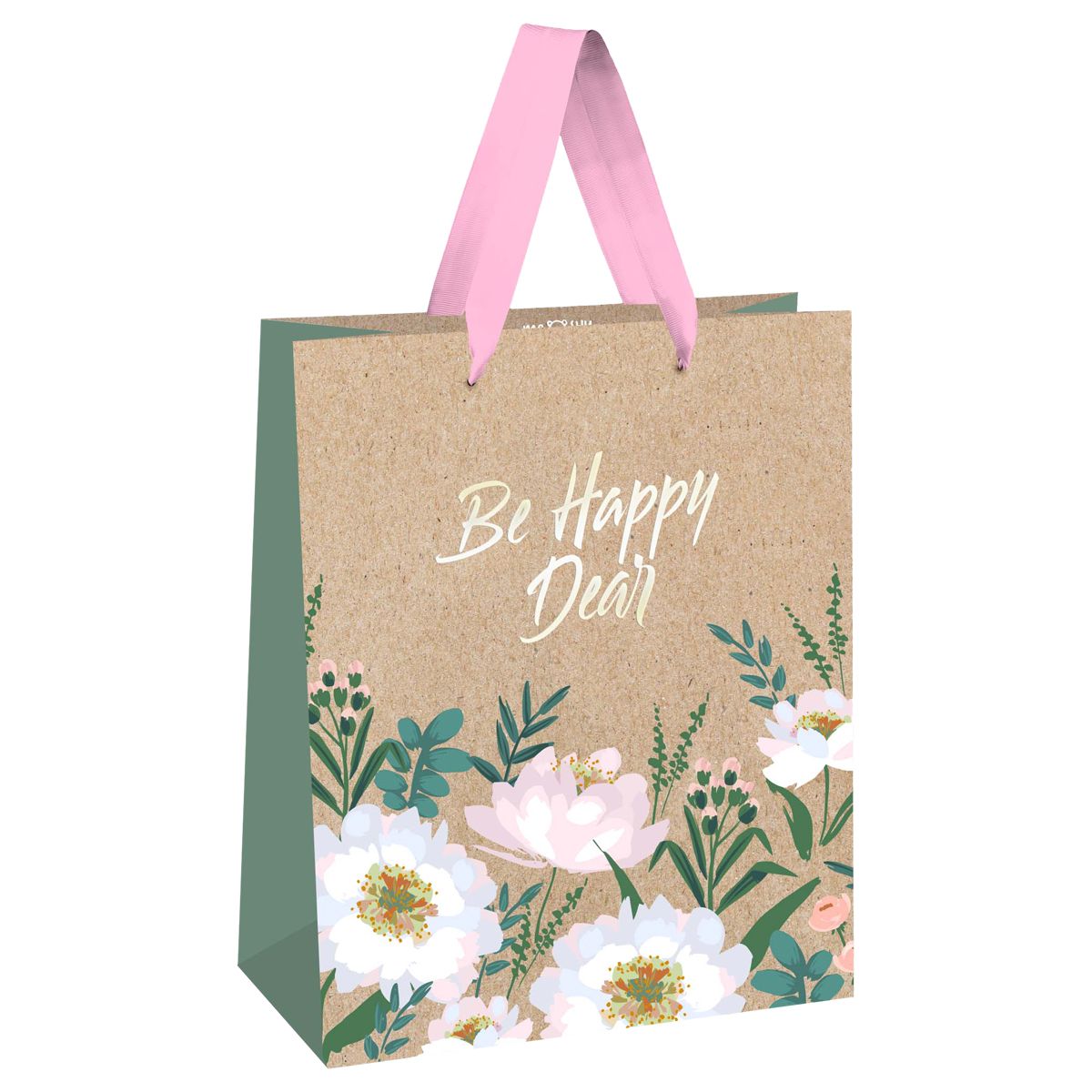 Пакет подарочный 18*23*10см MESHU "Be happy", отд. фольгой, крафт_1