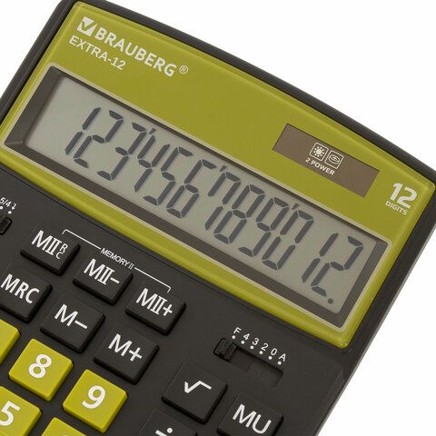 Калькулятор настольный BRAUBERG EXTRA-12-BKOL (206x155 мм), 12 разрядов, двойное питание, ЧЕРНО-ОЛИВ_3