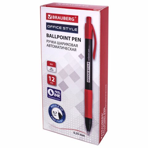 Ручка шариковая автоматическая с грипом BRAUBERG OFFICE STYLE, КРАСНАЯ, узел 0,7 мм, линия 0,35 мм_1