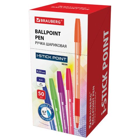 Ручка шарик. с грипом BRAUBERG "i-STICK POINT NEON", СИНЯЯ, 0,7 м_1