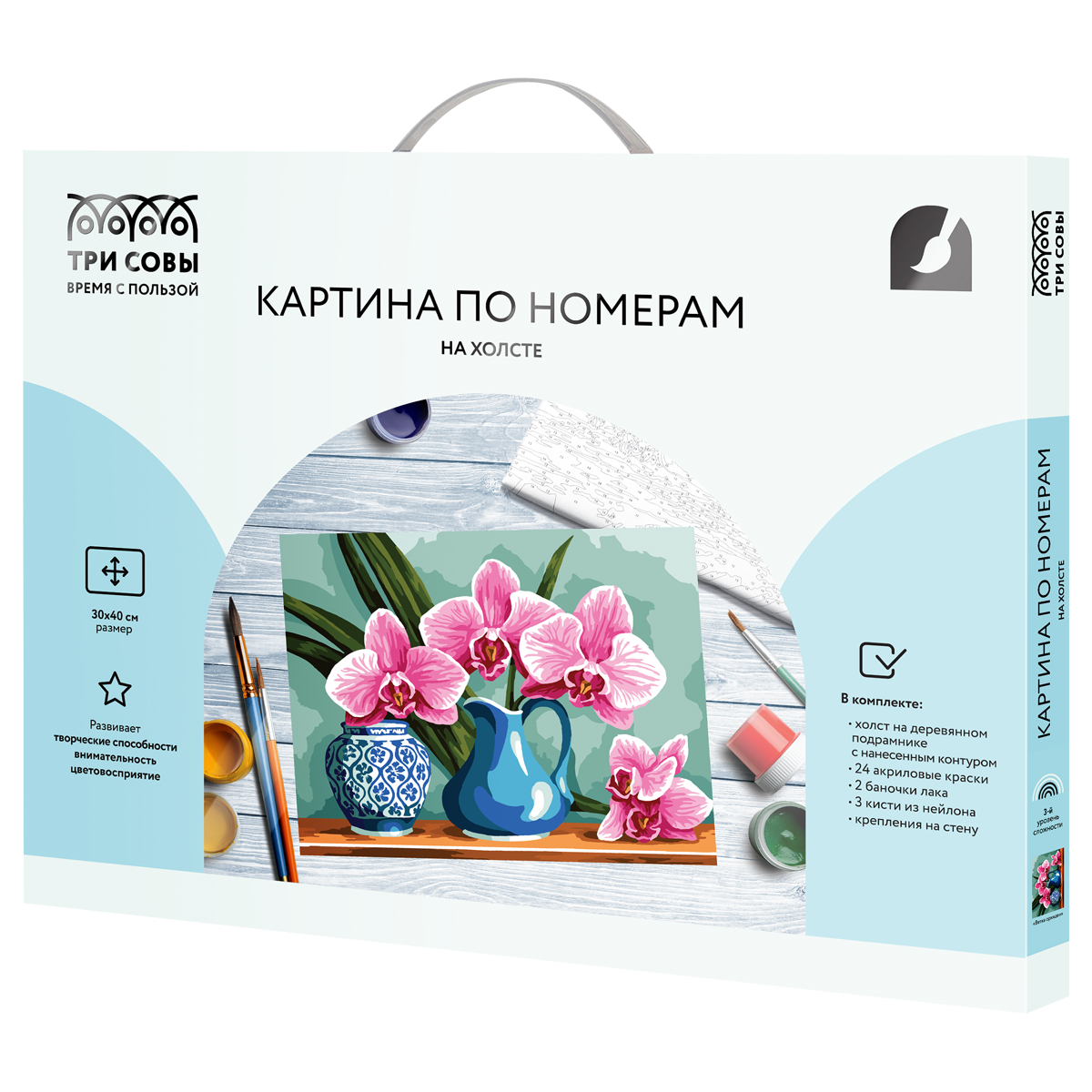 Картина по номерам на холсте ТРИ СОВЫ "Ветка орхидеи", 30*40, с акриловыми красками и кистями_1