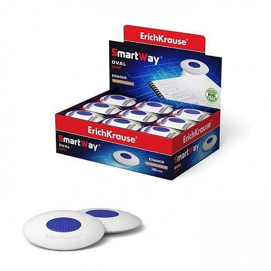 Ластик ErichKrause SMART MINI OVAL 41х29х9 мм, белый, овальный, пластиковый держатель_1