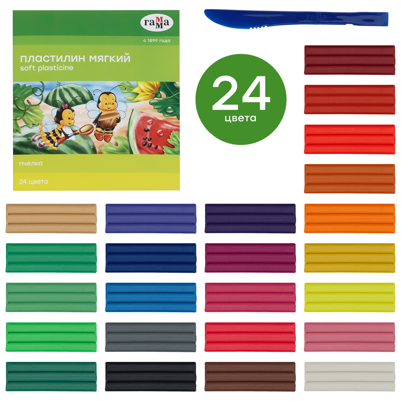 Пластилин восковой мягкий Гамма "Пчелка", 24 цвета, 360г, со стеком, картон. упаковка_2
