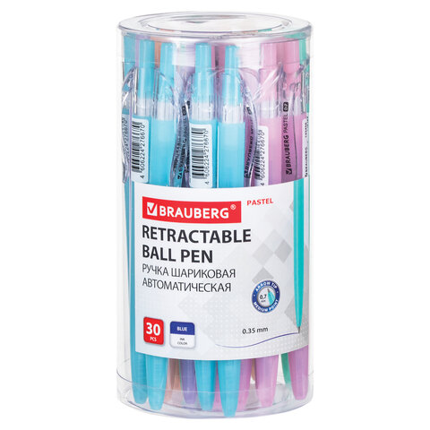 Ручка шариковая автоматическая BRAUBERG "PASTEL", СИНЯЯ, корпус ассорти, 0,7 мм, линия письма 0,35 м_1